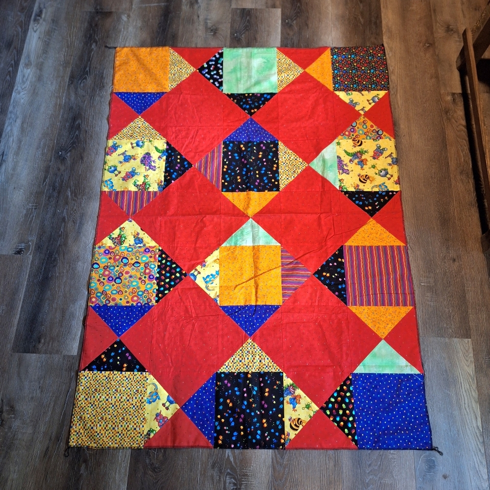 Whimsical Dragon Characters Patchwork Quilt Top, Handmade, NWOT